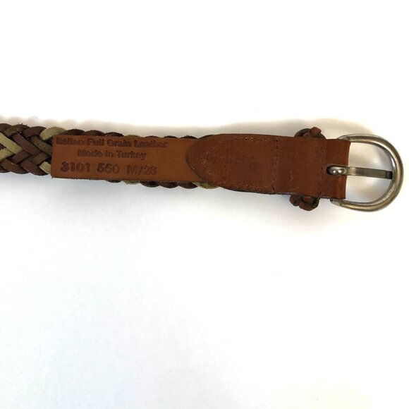 Vintage 1980's Copper Key Braided Leather Belt Size M/28 Tan Brown White Boho - Picture 12 of 14